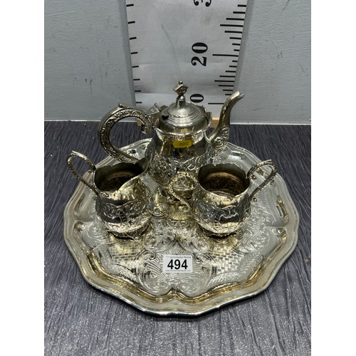 494 - Plated coffee, milk,sugar tray