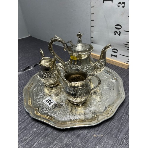 494 - Plated coffee, milk,sugar tray