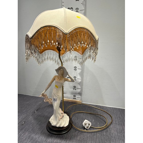 474 - Table lamp with figure of lady inc shade