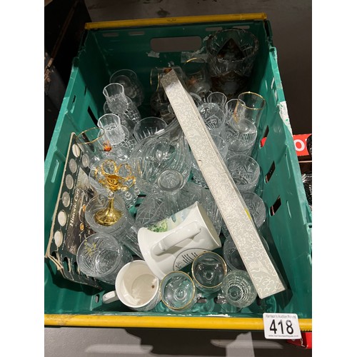 418 - Box plated ware + box glassware