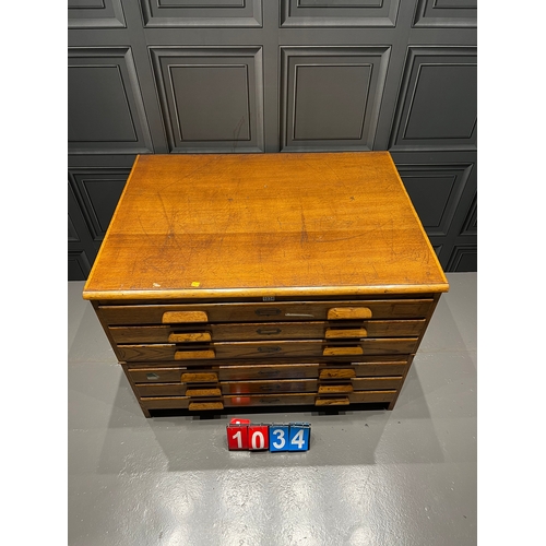 Early 20thC English oak 2 part plan chest/bank of drawers