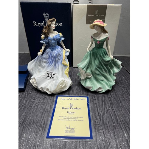 335 - 2 Royal doulton figures boxed, best wishes, Rebecca