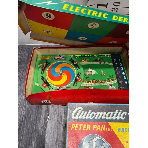 315 - Vintage electric derby boxed game + vintage peter pan automatic bingo game