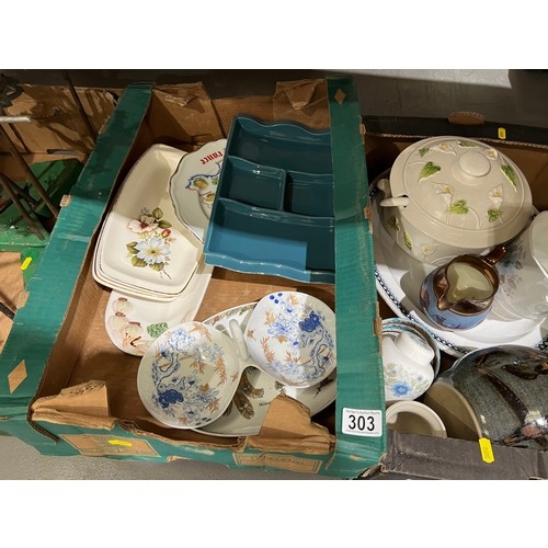 303 - 4 Boxes pottery limoge, Wedgwood etc