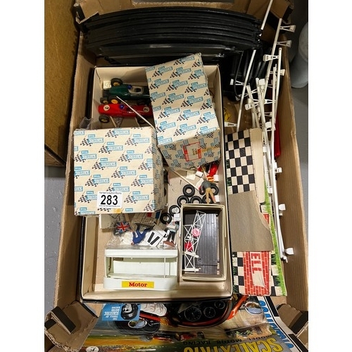 283 - Box scalextrix cars, track etc