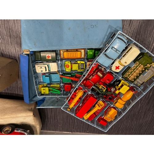 270 - Fire chief tin plate car + bus + match box cased cars