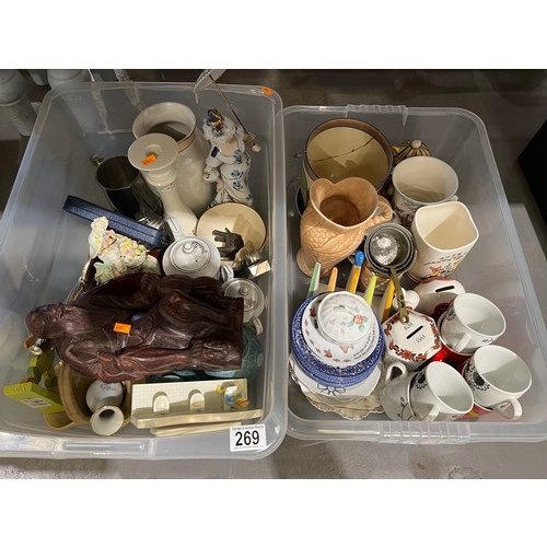 269 - 2 Boxes pottery etc