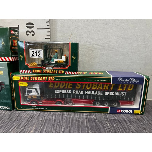 212 - 4 Corgi Eddie Stobart lorry's & fork truck all boxed