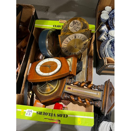 209 - Box assorted clocks & barometers + box misc