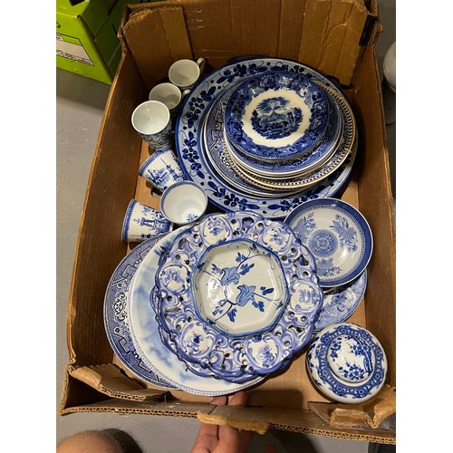 208 - Box blue & white pottery