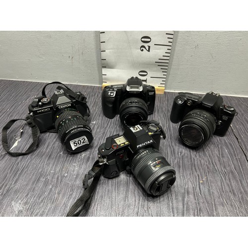 502 - 4 Cameras, minolta, centon cannon, pentax all with lens