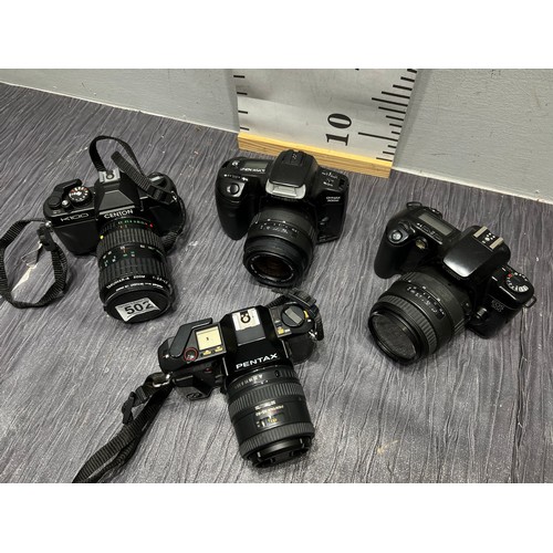 502 - 4 Cameras, minolta, centon cannon, pentax all with lens