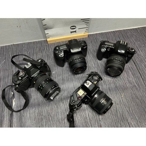 502 - 4 Cameras, minolta, centon cannon, pentax all with lens