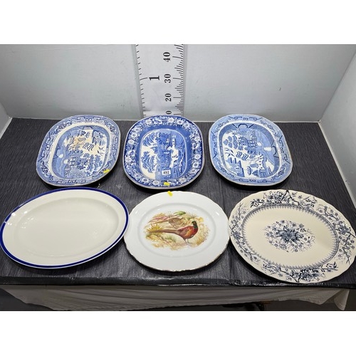 492 - Quantity Victorian meat plates blue/white etc