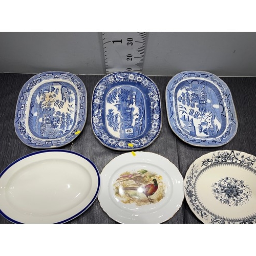 492 - Quantity Victorian meat plates blue/white etc