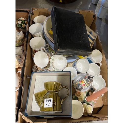 195 - 3 Boxes pottery etc inc eternal b&w tea ware etc