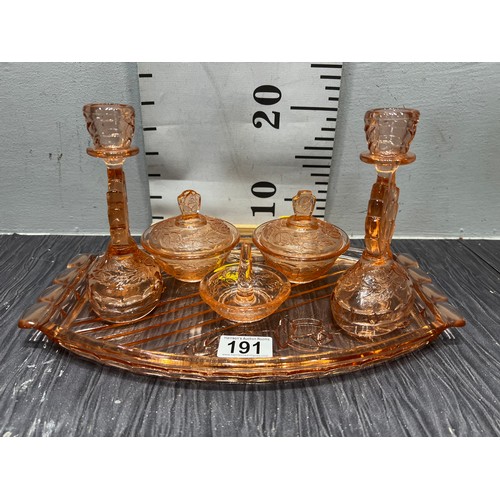 191 - Vintage pink glass dressing table set