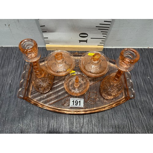 191 - Vintage pink glass dressing table set