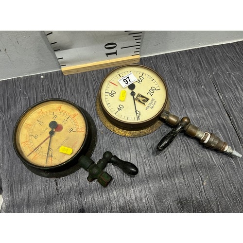 97 - 2 Brass pressure gauges