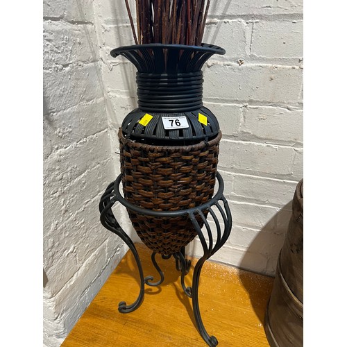 76 - Wicker & metal vase on metal stand