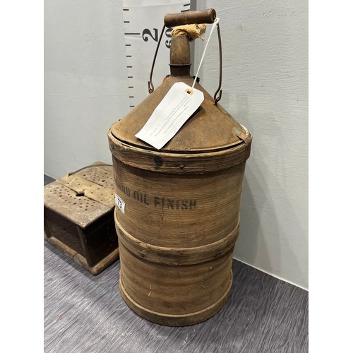 73 - Wooden lidded oil barrel + wooden critter box