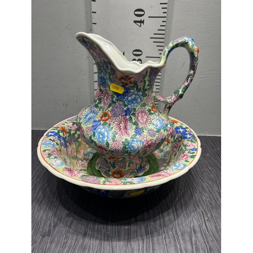 69 - Oriental floral jug & bowl