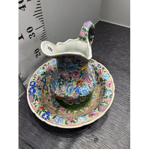 69 - Oriental floral jug & bowl