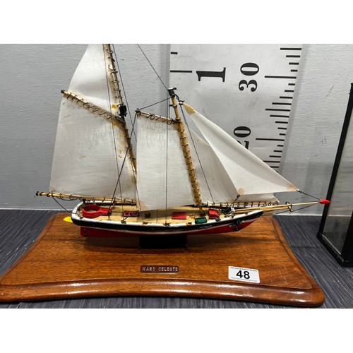 48 - Sailing ship under glass + 1 sailing ship on plynth + pair 3D ship pictures