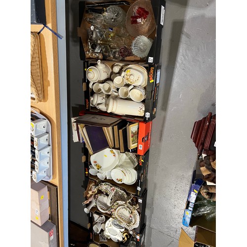 109 - 6 Boxes pottery, glass, Pyrex etc