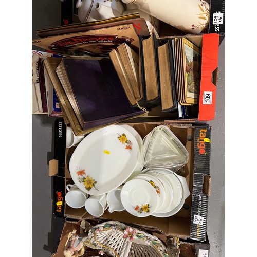 109 - 6 Boxes pottery, glass, Pyrex etc