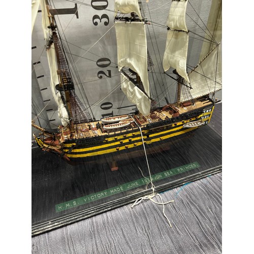 107 - Model H.M.S victory made June 1979 in glass case