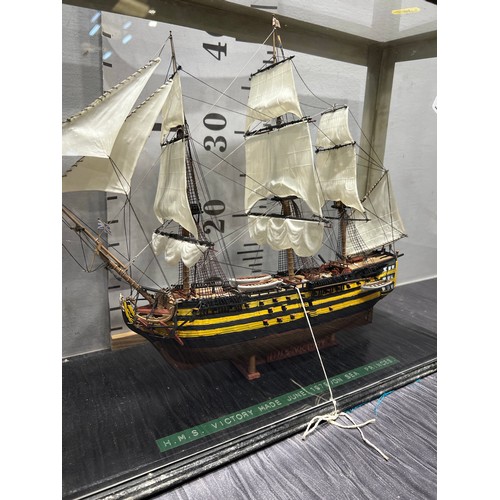 107 - Model H.M.S victory made June 1979 in glass case