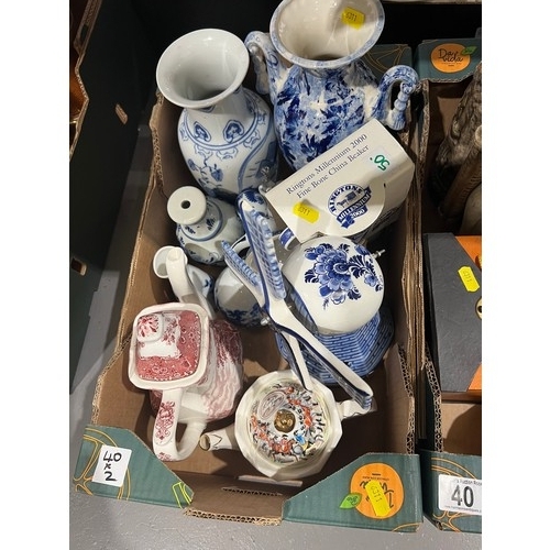 40 - 2 Boxes pottery delft windmill, ringtons, crown ducal etc