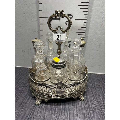 21 - Vintage silver plate & glass condiment cruet set