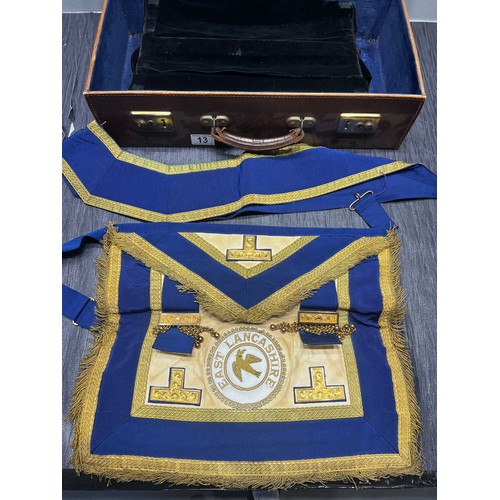 13 - Brown leather case with masonic regalia inside