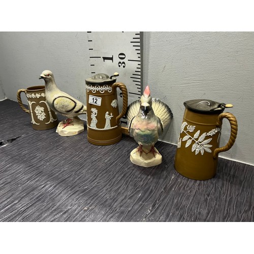 12 - 3 Victorian dudson jugs + air jema birds