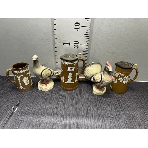 12 - 3 Victorian dudson jugs + air jema birds