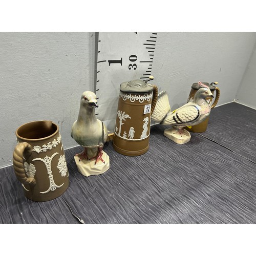 12 - 3 Victorian dudson jugs + air jema birds