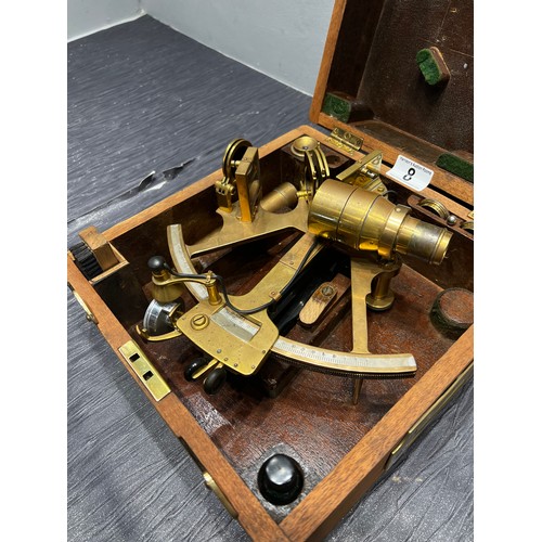 8 - Brass nautical ships sextant in wooden case