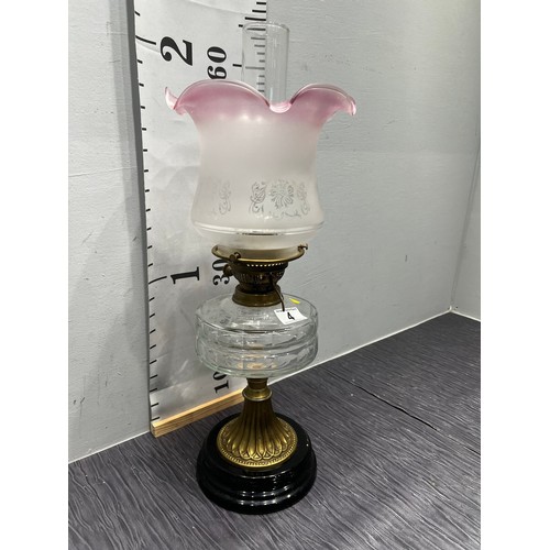 4 - Antique late Victorian oil lamp with shade & funnel