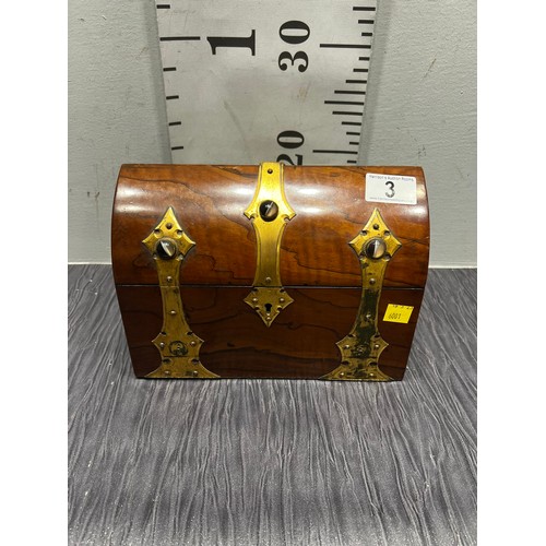 3 - Victorian brass bound walnut tea caddy