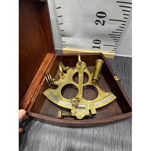 2 - Brass astrolabe nautical sextant in wooden case