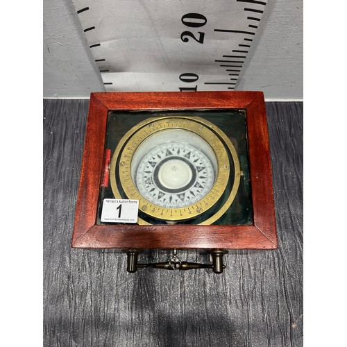 1 - Ships compass in wooden case