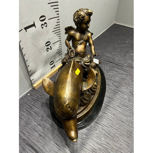 150 - Large bronze dolphin & cherub figure