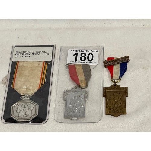 3 Medals with ribbons George VI coronation medal, Belgium medal, George ...