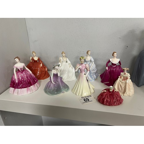 69 - 8 Coalport figures + 1 Royal doulton figure