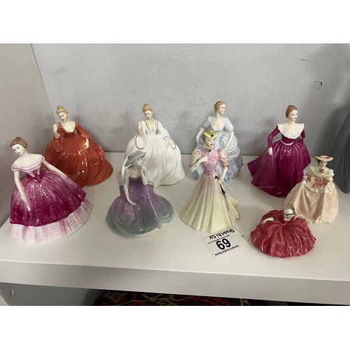 69 - 8 Coalport figures + 1 Royal doulton figure