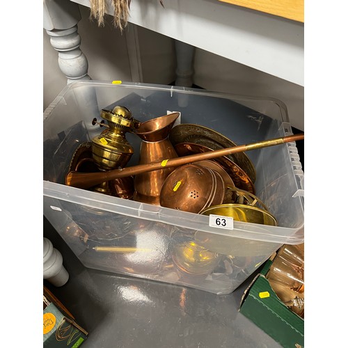 63 - Large box copperware & brass ware