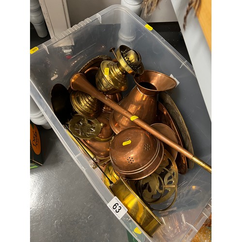 63 - Large box copperware & brass ware