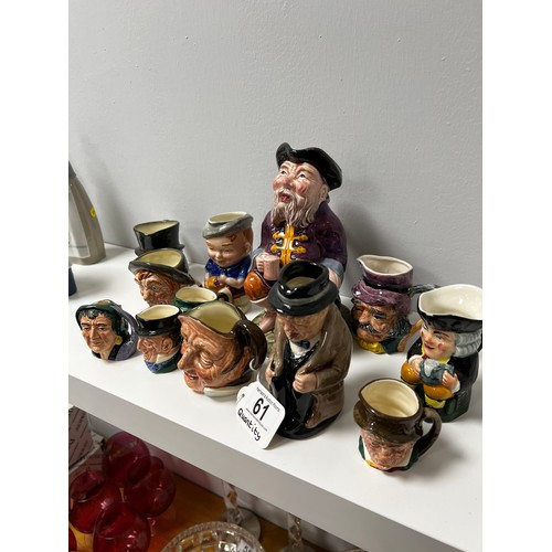 61 - 12 Assorted character jugs Winston Churchill, fortune teller, john peel etc